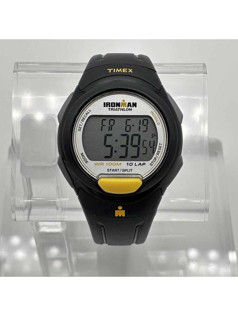 Timex Ironman Triathlon 10 Lap Indiglo Digital Watch 40mm Black Yellow 100M